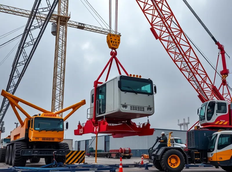 Crane hook lifting industrial equipment during rigging operations
